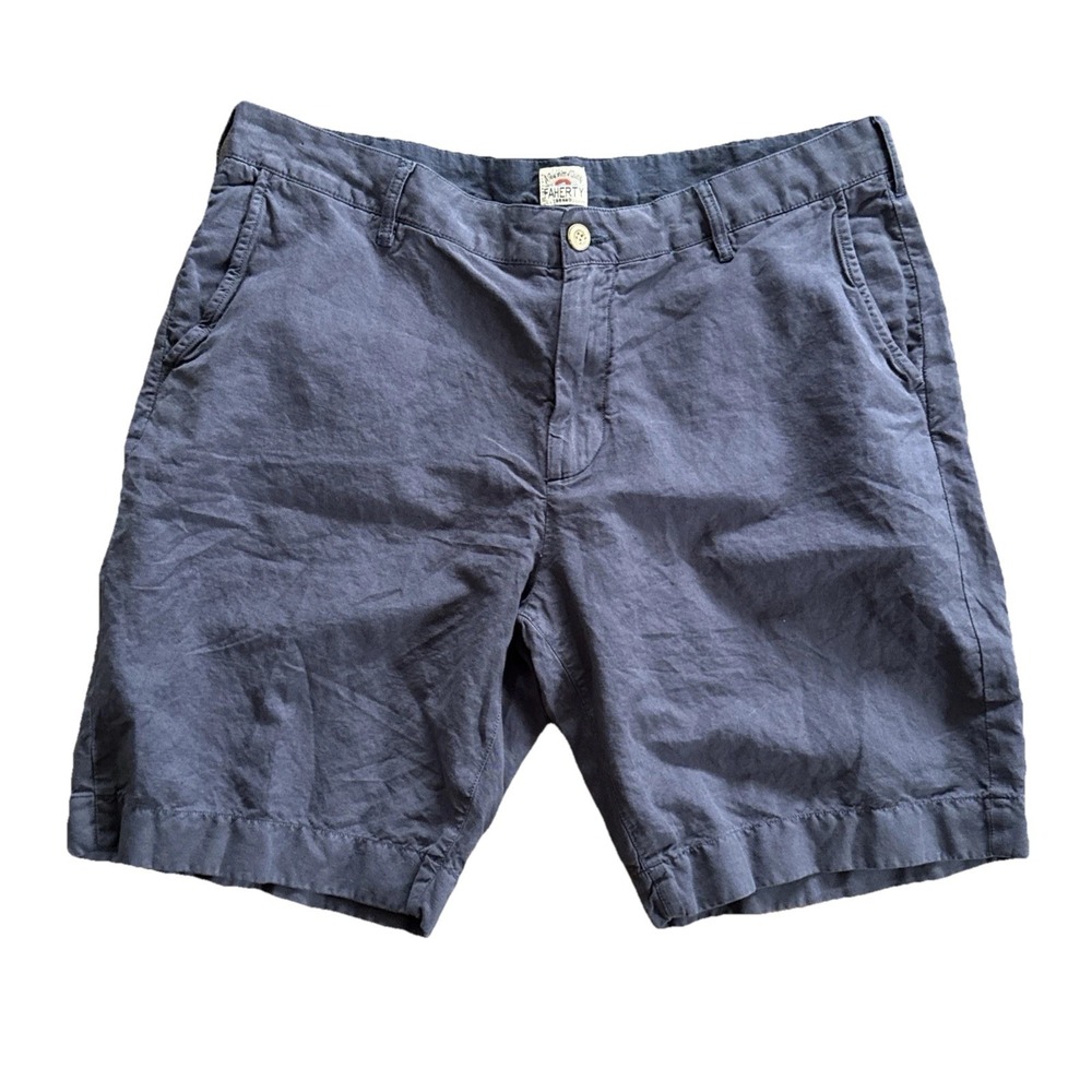 Faherty Chino Shorts Men's 36 Navy Linen Cotton 9" Inseam